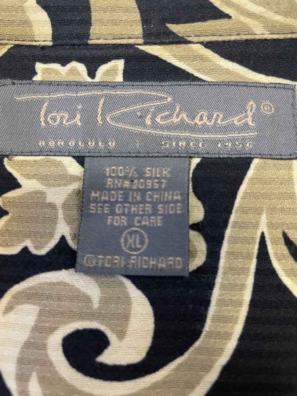 Tori Richard Black Top with Gold & Cream Floral Print